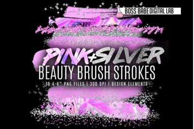 Pink and Silver Beauty Brush Strokes