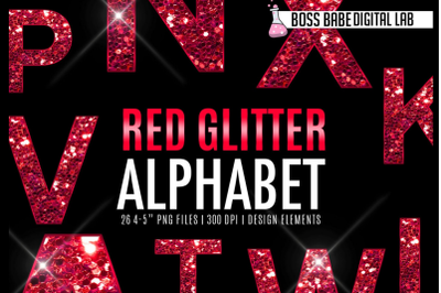 Red Glitter Alphabet Clipart