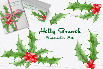 Holly Watercolor Clipart