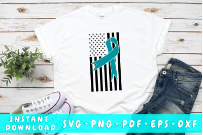 Ovarian Cancer Ribbon American Flag SVG