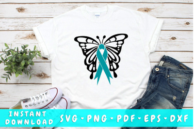 Butterfly ovarian cancer ribbon svg