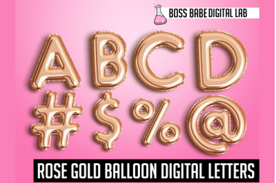 Rose Gold Foil Balloon Alphabet Clipart