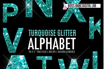 Turquoise Glitter Alphabet Clipart