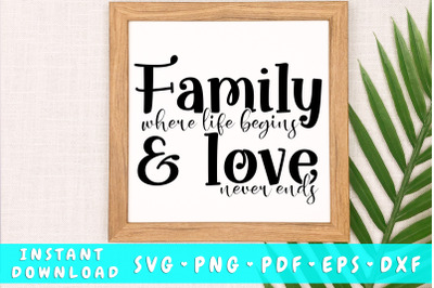 Family where life begins and love never ends svg cut file