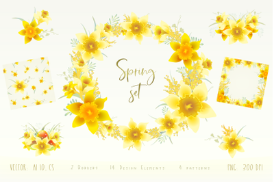 Spring flowers - vector set - AI, PNG