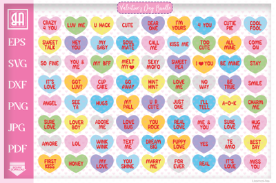 Valentine&#039;s Candy Hearts SVG, Valentine&#039;s hearts bundle SVG