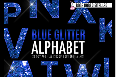 Blue Glitter Alphabet Clipart