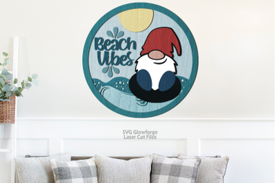 Beach Vibes Gnome SVG Glowforge Files Round Sign Laser Files