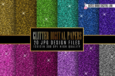 20 Glitter Digital Papers, 12&quot; x 12&quot;