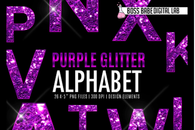 Purple Glitter Alphabet Clipart