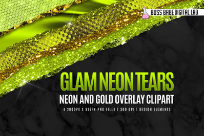 Glam Neon and Gold Tears Clipart