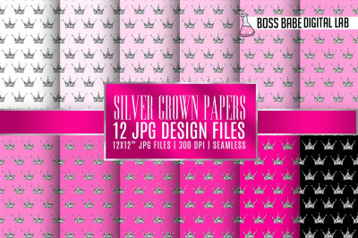 Seamless Pink and Silver Crown Papers
