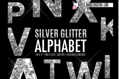 Silver Glitter Alphabet Clipart