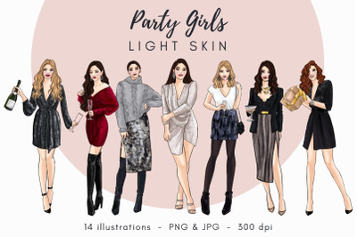 Party Girls - Light Skin Watercolor Fashion Clipart