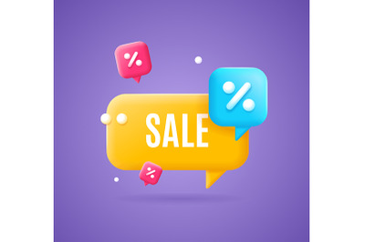3d Sale Label with Percent Concept Cartoon Style. Vector