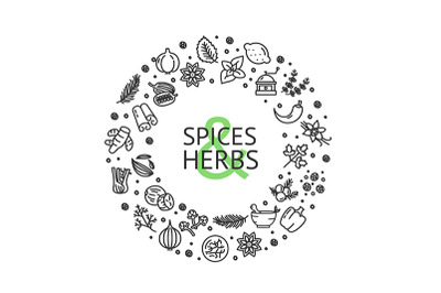 Spices and Herbs Round Design Template Concept. Vector