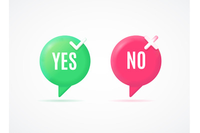 3d Yes or No Labels Icons with Check Mark Cartoon Style. Vector