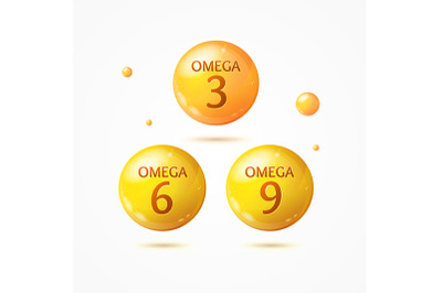 Different Omega 3 6 9 Pill Capsule Set. Vector