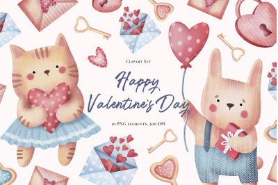 Happy Valentine Day. Clipart collection. PNG. 300 DPI