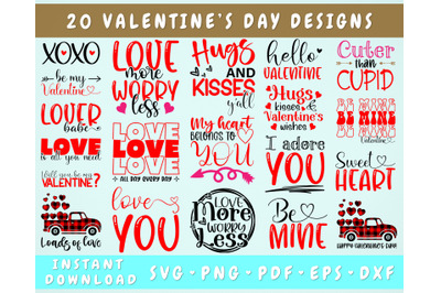 Valentines Day SVG Bundle&2C; 20 Designs&2C; Valentine Quote SVG Cut Files