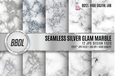 Seamless Silver Glam marble digital paper