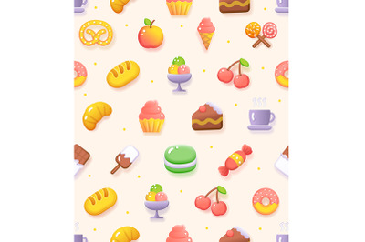 Food Sweets Coffee Shop Bakery Icon Fluent Design Seamless Pattern