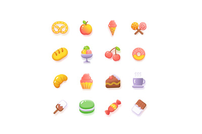 Food Sweets Coffee Shop Bakery Icon Set Fluent Design. Vector