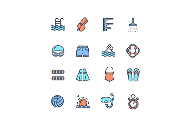 Pool Sign Thin Line Icon Set. Vector