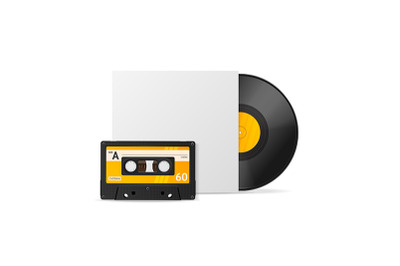 Vinyl and Tape Audio Cassette Set. Vector