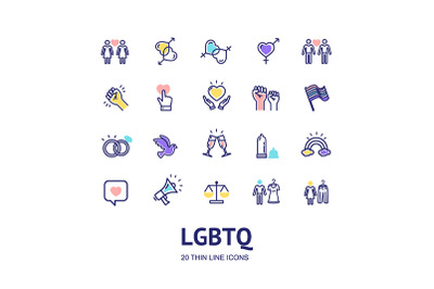 LGBTQ Sign  Thin Line Icon Set. Vector