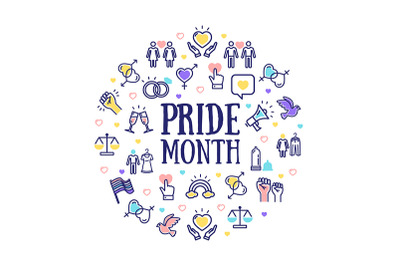 Pride Month LGBTQ Round Design Template Contour Icon Concept. Vector