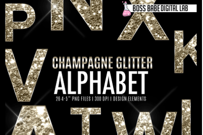Champagne Glitter Alphabet Clipart