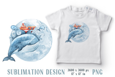 Whale tshirt and mug sublimation for kids