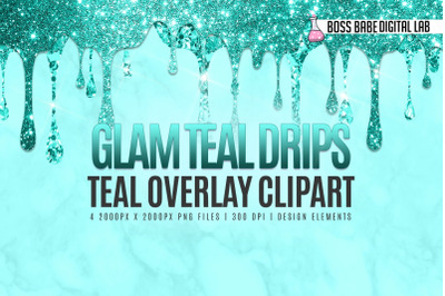Glam Teal Drips Clipart