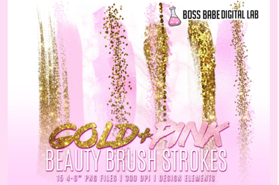 Blush Pink and Gold Beauty Brush Strokes
