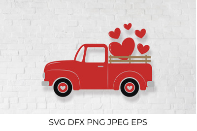 Valentines Day Truck.  Vintage pickup delivers hearts