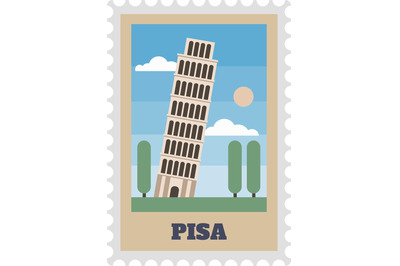 Pisa tower postal stamp with sight vintage