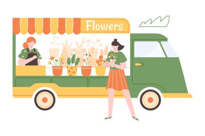 Flowers stall, floral market truck, street shop