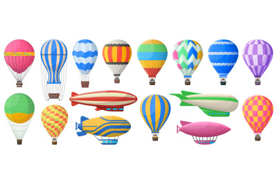 Hot air balloon, flying vintage aerostat and airships. Vintage sky tra