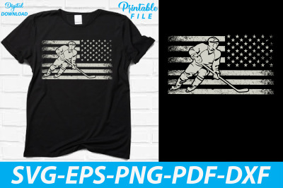 Hockey Player Silhouette USA Flag Design