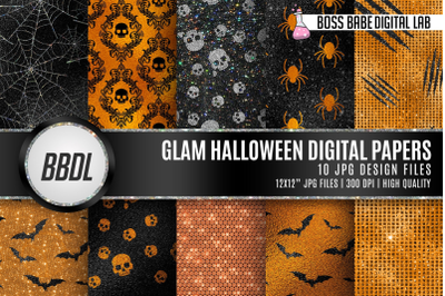 Orange and Black Halloween Foil Digital Papers