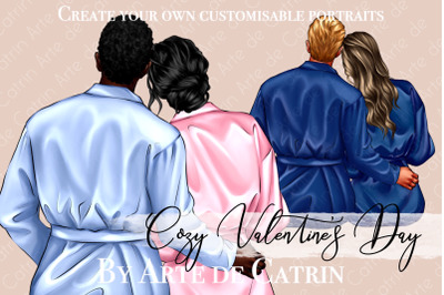 Cozy Valentine&#039;s Day Clipart, Sitting People, Love Forever