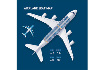 Airplane and Seat Map Concept Card. Vector
