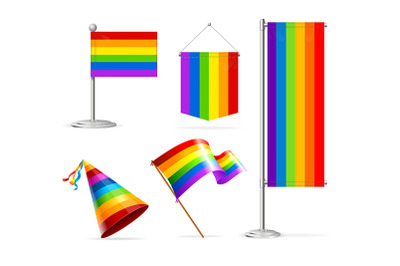 Lgbtq Rainbow Flag Banner Set. Vector