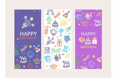 Happy Birthday Banner Poster Card Ad Vecrtical Set. Vector
