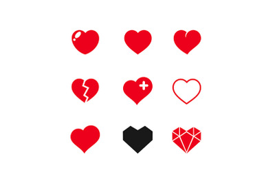 Heart Sign Color Filled Icon Set. Vector