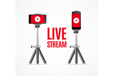 Live Stream Concept with 3d Phone. Vector