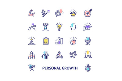 Personal Growth Sign Color Thin Line Icon Set. Vector