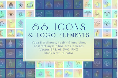 Icons, Logo Design Elements. Yoga, Wellness, Health, Medicine. Tattoo.
