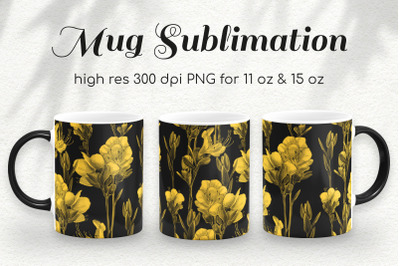 Gold Rhododendron Flower 11 &amp; 15 Oz Coffee Mug Sublimation